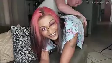 Desi Indian tattooed slut gets her brown butt and dark cunt spanked by a white guy's hands