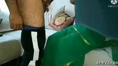 Neha in a green sari after getting her pussy ed by the boss