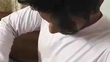 Cute girlfriend hot blowjob to boyfriend with smile