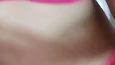 Shemale shows her boobs and wanks her dick